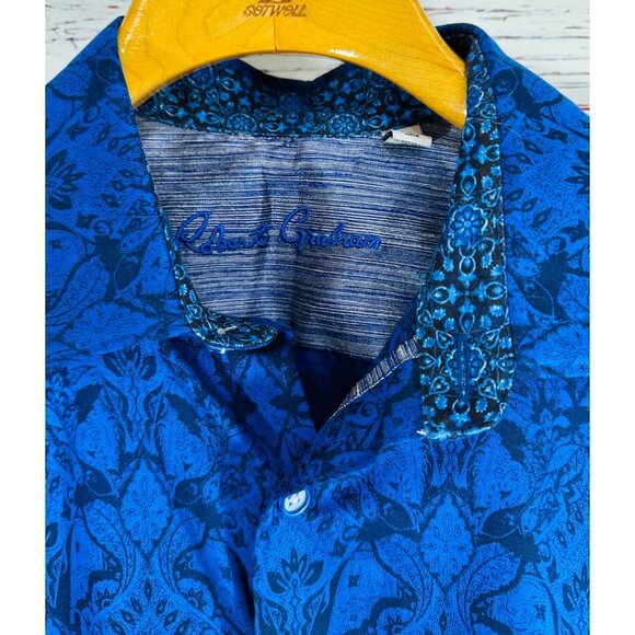 Robert Graham Highland Stretch Mens Jacquard Bright Blue Long-Sleeve Button-Up S - Picture 3 of 13